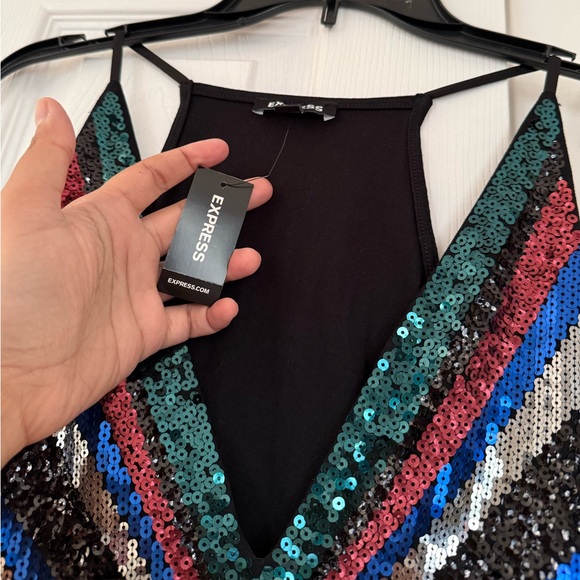 EXPRESS Holiday Multi Color Sequins Bodysuit Festival Coachella - Picture 6 of 10